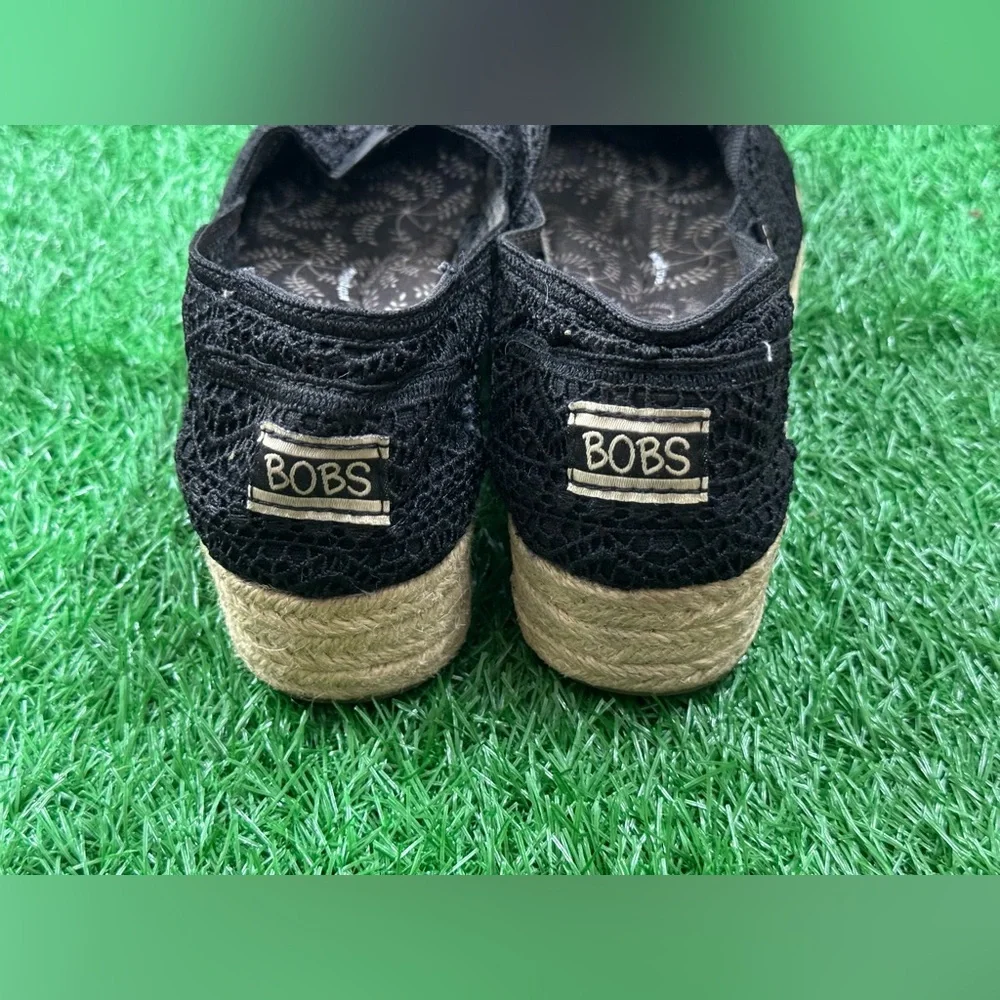 Bobs from Skechers Shoes Womens‎ 7.5 Amaze Espadrille Black Mesh Crochet 34103